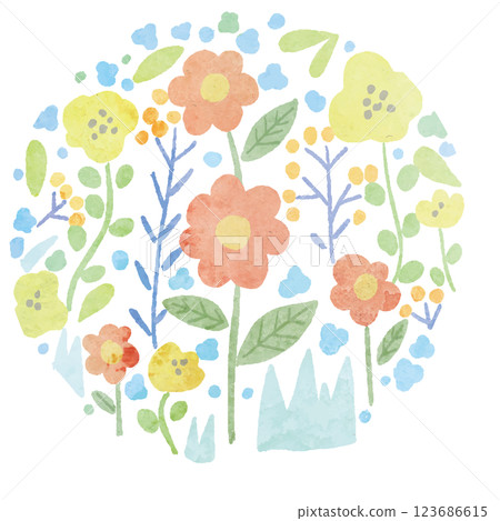 花、花田、圖標、水彩向量 123686615