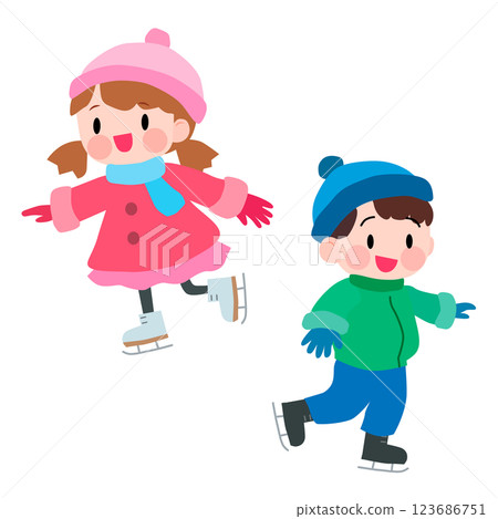 孩子們享受滑冰的插圖 孩子們享受滑冰的插圖 123686751