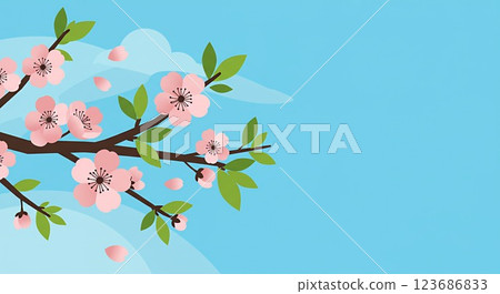 Pastel-colored cherry blossoms and young leaves to brighten up your new life 123686833