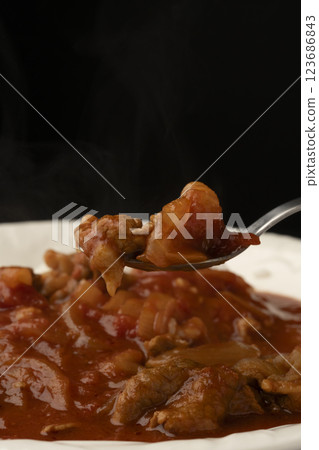 Lift up the steaming hayashi rice with a spoon Lift up the steaming hayashi rice with a spoon 123686843