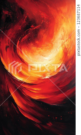 Vibrant abstract artwork depicting fiery swirls of red and orange colors in dynamic motion Vibrant abstract artwork depicting fiery swirls of red and orange colors in dynamic motion 123687114