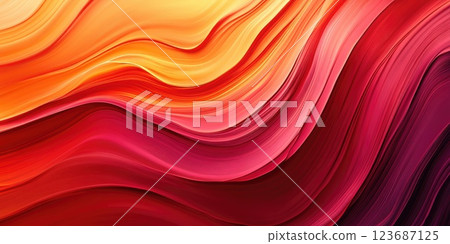 Vibrant waves of color blend harmoniously in a dynamic, abstract composition showcasing red, orange, and pink hues 123687125