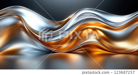 Dynamic waves of shimmering silver and gold create an elegant visual in an abstract display of metal textures Dynamic waves of shimmering silver and gold create an elegant visual in an abstract display of metal textures 123687257