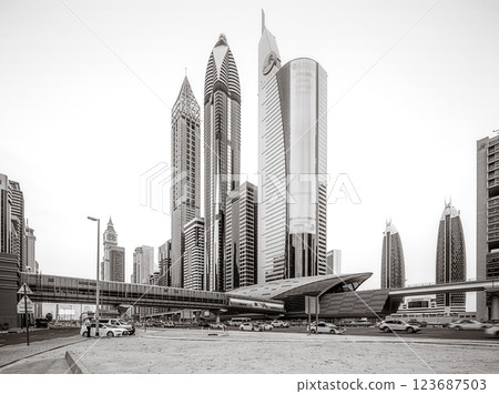 Metro station in Financial district, Dubai, UAE Metro station in Financial district, Dubai, UAE 123687503
