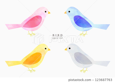 Colorful bird illustration material set (watercolor style vector) 123687763
