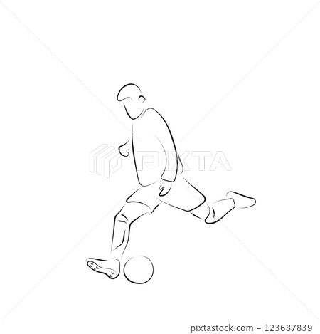 soccer player shooting illustration vector hand drawn with black lines isolated on white background. soccer player shooting illustration vector hand drawn with black lines isolated on white background. 123687839