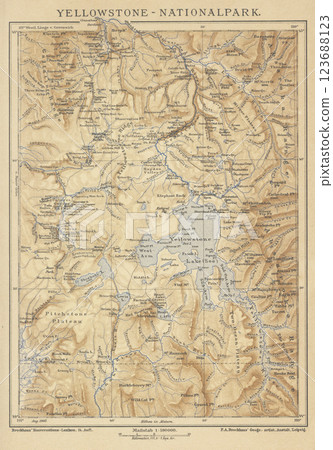 20 世紀早期世界地圖，美國，黃石國家公園 123688123