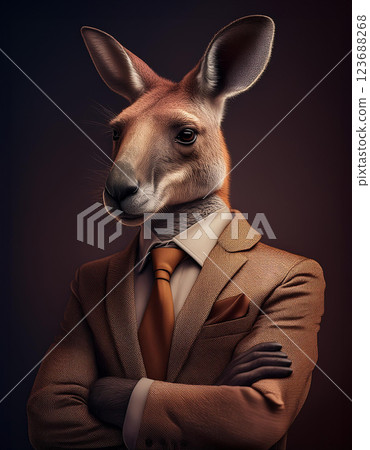 穿著西裝交叉雙臂的袋鼠 123688268