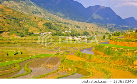 Landscape of green valley rice terraced fields, Vietnam 123688340