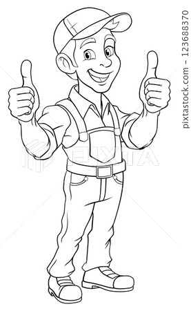 Handyman Mechanic Painter Plumber Cartoon Mascot 123688370