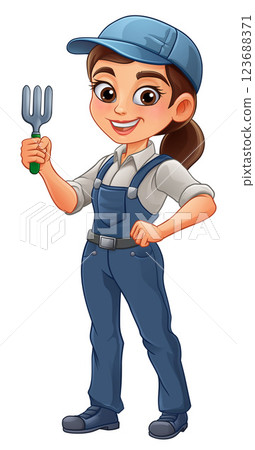 Woman Female Gardener Farmer Gardening Cartoon Woman Female Gardener Farmer Gardening Cartoon 123688371