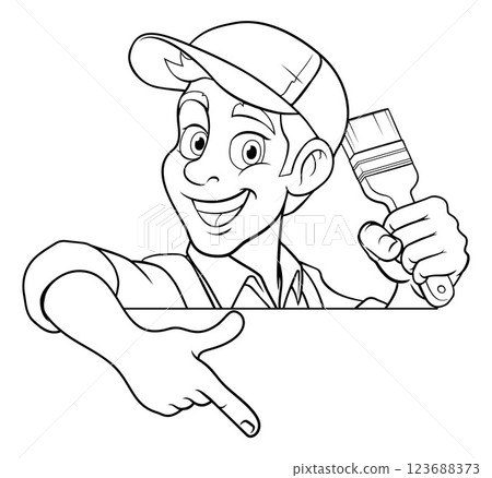 Painter Decorator Cartoon Paint Brush Handyman Painter Decorator Cartoon Paint Brush Handyman 123688373
