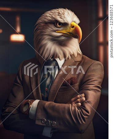 Bald eagle wearing a suit and folding his arms 123688571