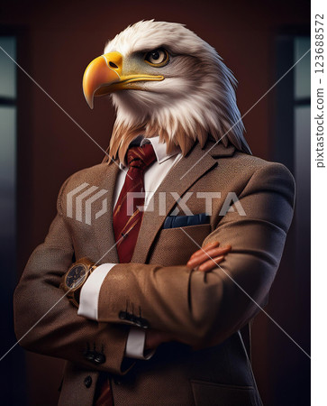 Bald eagle wearing a suit and folding his arms 123688572