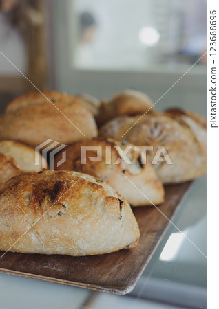 Baguettes on display at a bakery Baguettes on display at a bakery 123688696