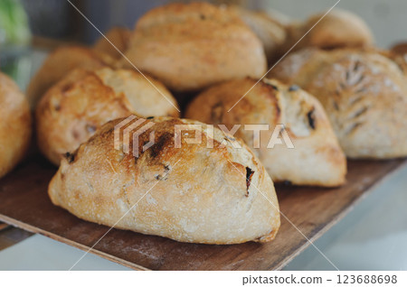 Baguettes on display at a bakery Baguettes on display at a bakery 123688698