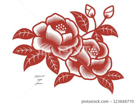 剪紙風格山茶花插畫素材向量花白色背景 剪紙風格山茶花插畫素材向量花白色背景 123688770