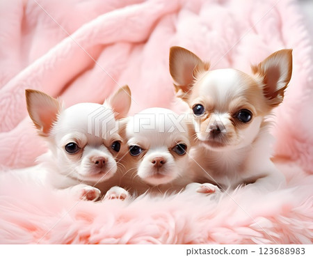 吉娃娃裹著粉紅色的毯子 123688983