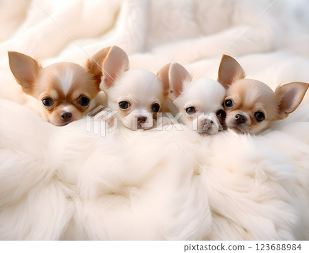 Chihuahua in bed looking at camera 123688984