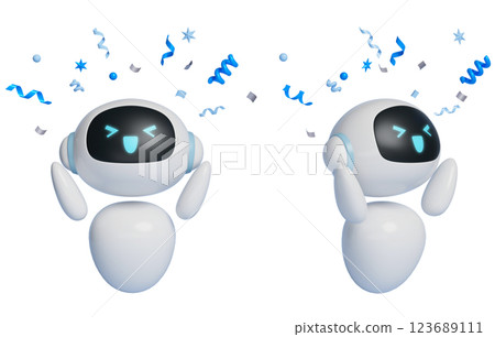 3D graphic of AI robot character with pollen fluttering above its head 123689111