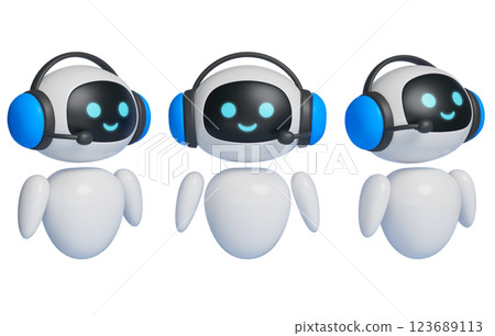 3D graphics of AI robot character wearing a counseling headset 123689113