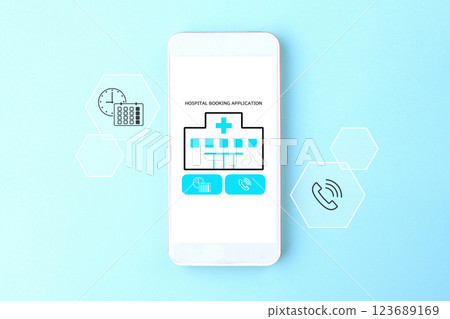 Image of a smartphone with a hospital appointment app open 123689169