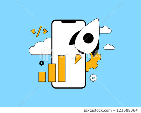 Mobile app growth strategy with user acquisition, engagement and monetization. Digital marketing, ASO and analytics to boost app downloads. Retention and performance in competitive mobile app markets 123689364