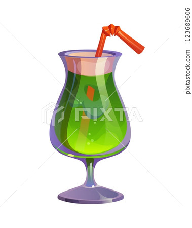 St Patrick day holiday festive green cocktail served in a stylish glass with a curved shape and a red straw. Cartoon festive drink for celebrations, symbolizing fun, refreshment, and Irish festivities St Patrick day holiday festive green cocktail served in a stylish glass with a curved shape and a red straw. Cartoon festive drink for celebrations, symbolizing fun, refreshment, and Irish festivities 123689606