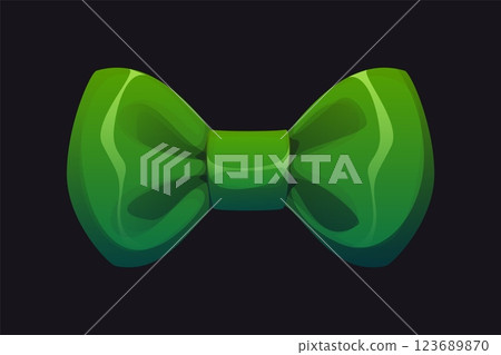 Cartoon glossy, elegant green bow tie, St Patrick day object. Vector costume accessory worn for festive and formal occasions, symbol of saint Patrick day, Irish pride, and stylish holiday fashion Cartoon glossy, elegant green bow tie, St Patrick day object. Vector costume accessory worn for festive and formal occasions, symbol of saint Patrick day, Irish pride, and stylish holiday fashion 123689870