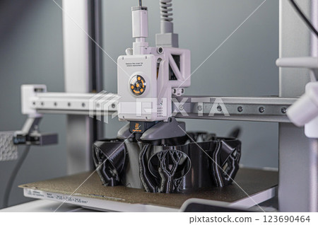 The 3D printing machine operation. The 3D rapid prototype processing concept. 123690464