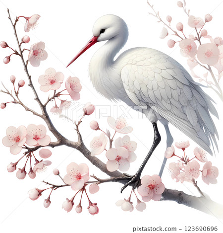 cherry blossom Chinese Lunar new Year with crane  123690696
