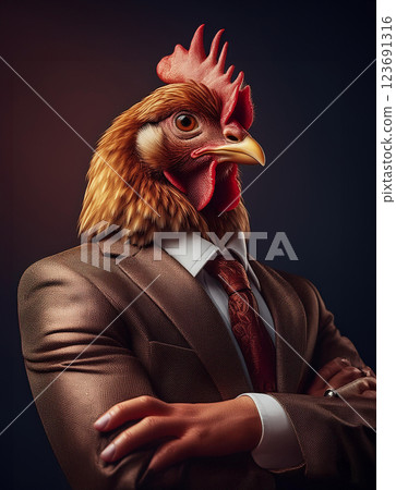 一隻穿著西裝,雙手交叉的雞 一隻穿著西裝,雙手交叉的雞 123691316