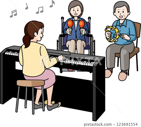 Senior men and women playing with music therapist 123691554