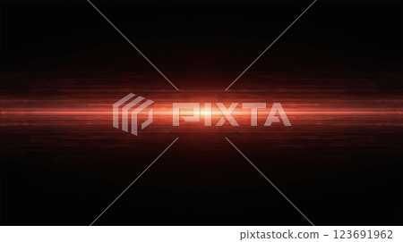 Red glowing horizontal light streak on dark background. Digital abstract energy flare with speed motion effect 123691962