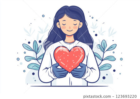 medical professional wearing gloves holds a red heart symbol, representing healthcare, compassion, organ donation, and cardiovascular health 123693220