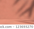Empty brown orange room studio with shadow of leaves. 123693270