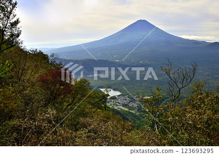 從禦坂山脈的吉澤山欣賞夏季富士山 123693295
