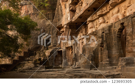 Ancient Jain statues in Gwalior city, India Ancient Jain statues in Gwalior city, India 123693305