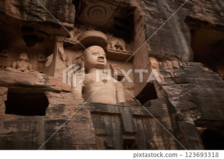 Ancient Jain statue in Gwalior city, India 123693318