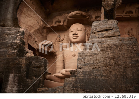 Ancient Jain statue in Gwalior city, India Ancient Jain statue in Gwalior city, India 123693319