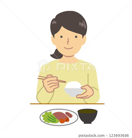一位女士吃飯的插圖 123693686