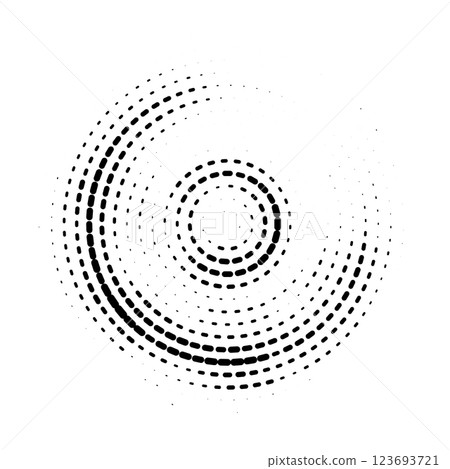 Vector abstract round halftone spiral shape. Pop art coffee stain texture 123693721