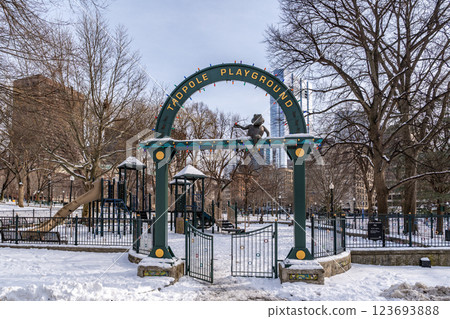 Tadpole Playground gate at Boston Common in Boston 123693888