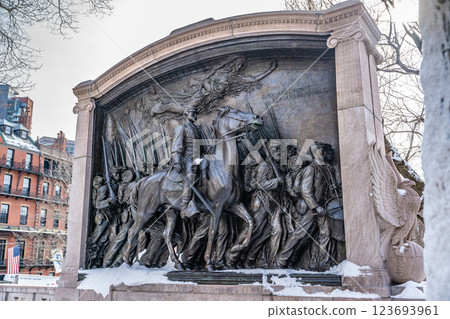 Bronze relief sculpture by Augustus Saint-Gaudens, The Memorial to Robert Gould Shaw and the Massachusetts Fifty-Fourth Regiment, located across the street from the Massachusetts State House 123693961
