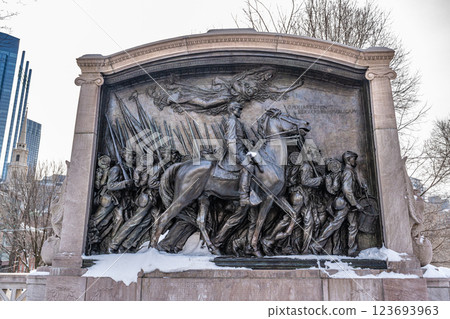 Bronze relief sculpture by Augustus Saint-Gaudens, The Memorial to Robert Gould Shaw and the Massachusetts Fifty-Fourth Regiment, located across the street from the Massachusetts State House Bronze relief sculpture by Augustus Saint-Gaudens, The Memorial to Robert Gould Shaw and the Massachusetts Fifty-Fourth Regiment, located across the street from the Massachusetts State House 123693963