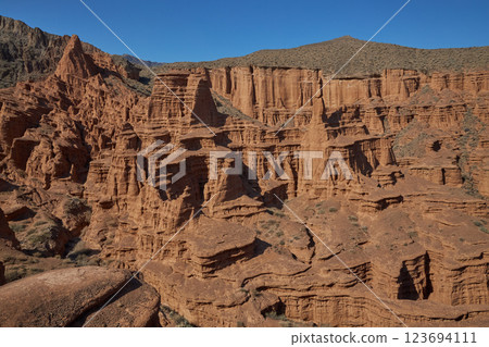 Eroded sandstone formations, canyon background 123694111