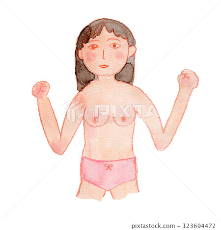 赤裸上身的女人的水彩插圖 123694472