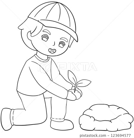 Coloring book Tree planting activity illustrated by Earth Day Coloring book Tree planting activity illustrated by Earth Day 123694577