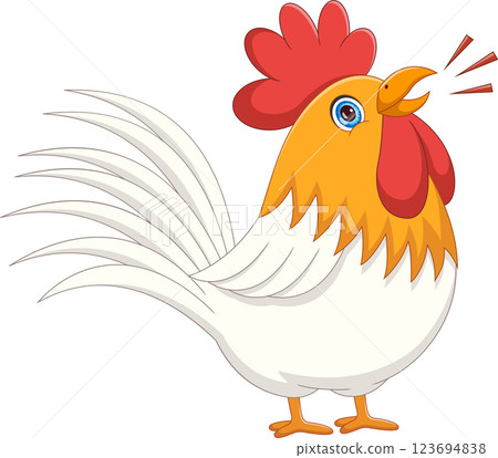 cartoon rooster crowing 123694838