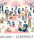 一群人們在春天欣賞櫻花的插圖 123695017